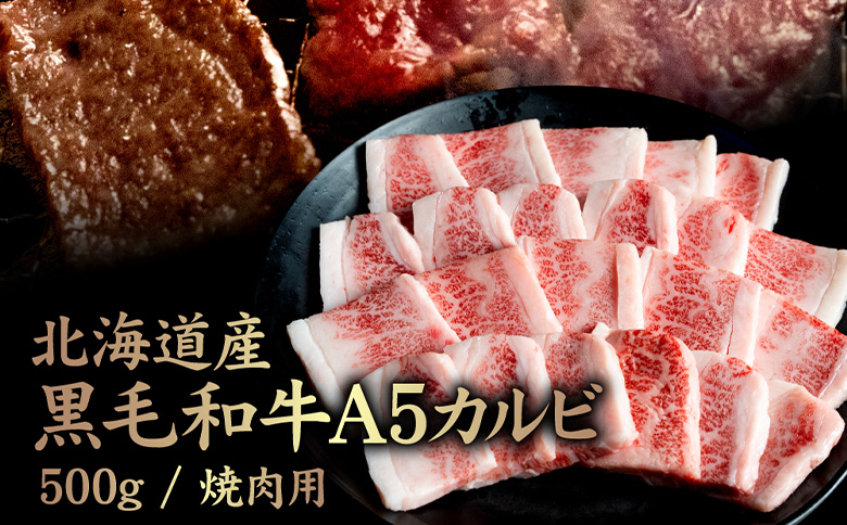 北海道産 黒毛和牛A5カルビ500g 焼肉用 | オンライン申請 ふるさと納税 北海道 中標津 黒毛和牛 A5 カルビ ショートプレート インサイドスカート 希少 特上 濃厚 脂 赤身 焼肉 BBQ 牛 肉 お取り寄せ ワンストップ マイページ 金龍 仁栄 中標津町【57011】