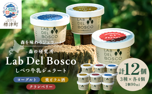 しべつ牛乳ジェラート 3種12個セット(ヨーグルト/栗とラム酒/クランベリー)【配送不可地域：離島】【1701905】