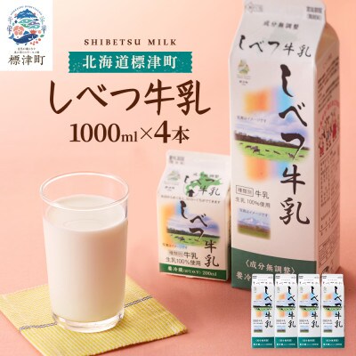 しべつ牛乳1L×4本 北海道 パックミルク 美味しい【配送不可地域：離島】【1613854】