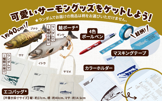 標津サーモン科学館グッズセットC　鮭ポーチ エコバッグ ボールペン マスキングテープ ファイル【1468947】