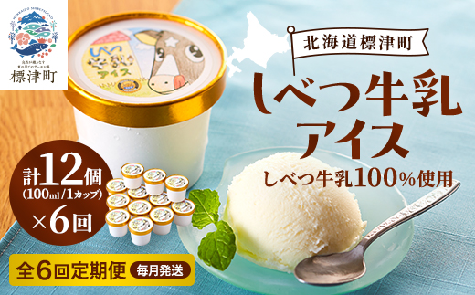 【毎月定期便】しべつ牛乳アイス12個　アイスクリーム 無添加 詰め合わせ全6回【配送不可地域：離島】【4067120】