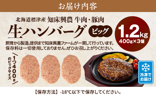 生ハンバーグ 400g×3個セット 冷凍でお届け 国産 牛肉 豚肉 ギフトにもおすすめ【配送不可地域：離島】【1700040】