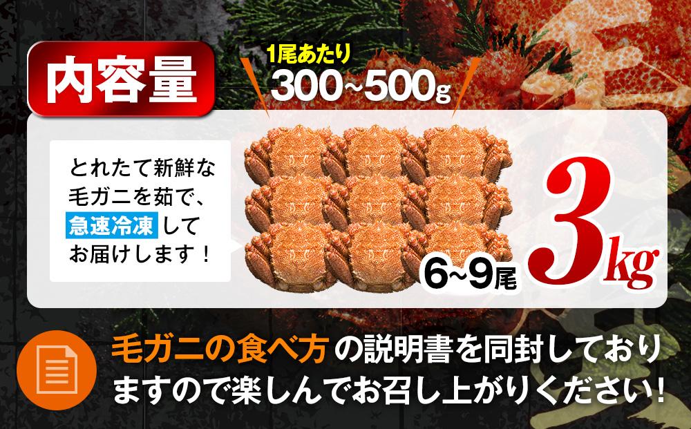 【先行予約/2026年4月発送開始】2026年産　ボイル冷凍毛ガニ　３kg　300g～500g　6～9尾