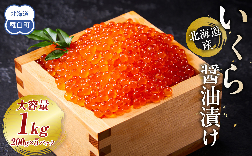 北海道産 いくら（鮭卵）醤油漬け 1kg(200g×5パック)  個魚介類 北海道 海産物 魚介 小分けパック 生産者 支援 応援