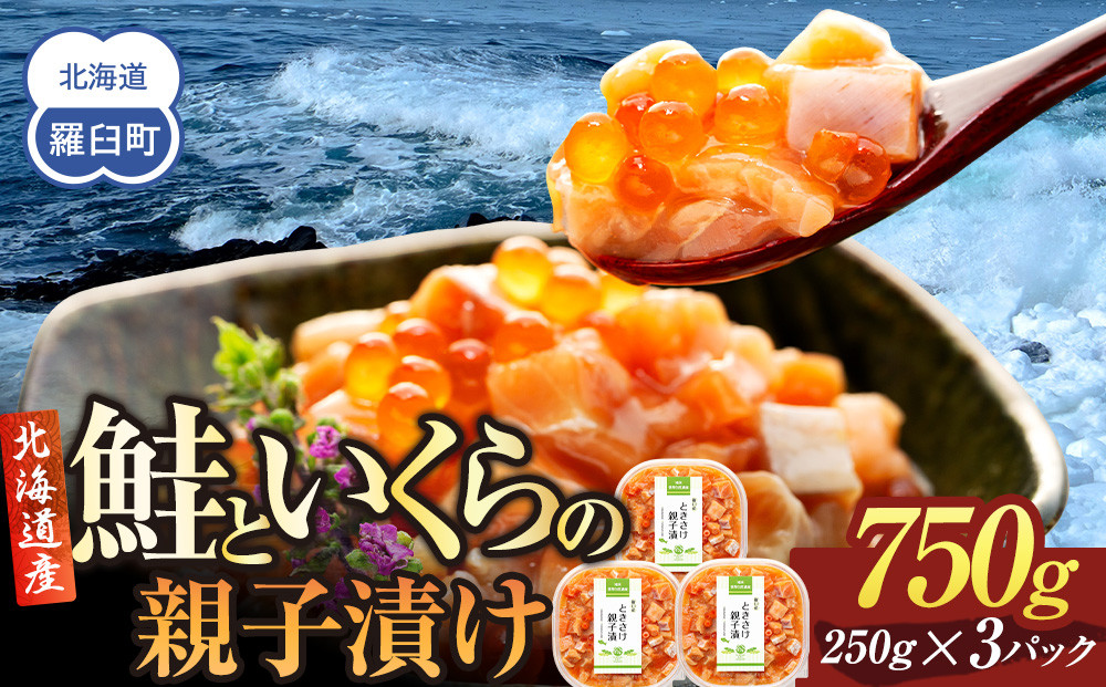 【2026年1月発送】北海道産 鮭といくらの親子漬け 750g （250g × 3パック） 小分け 国産 北海道 羅臼 サケ さけ シャケ しゃけ イクラ 魚卵 鮭卵 醤油漬け しょうゆ漬け 親子丼 海鮮丼 ご飯のお供 おかず おつまみ 一人暮らし おすそわけ 魚介類 生産者 支援 応援