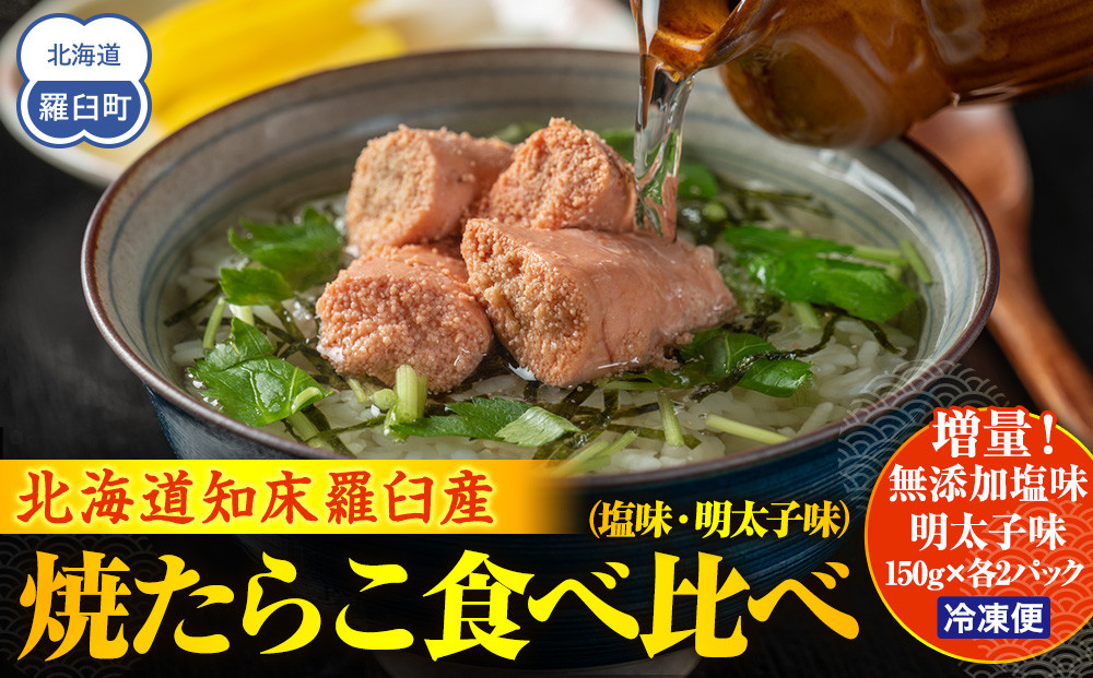 増量！羅臼産焼たらこ食べ比べ（塩味・明太子味） 北海道羅臼町 たらこ めんたい 魚卵 ご飯のお供 おかず おつまみ 肴 羅臼 北海道 生産者 支援 応援
