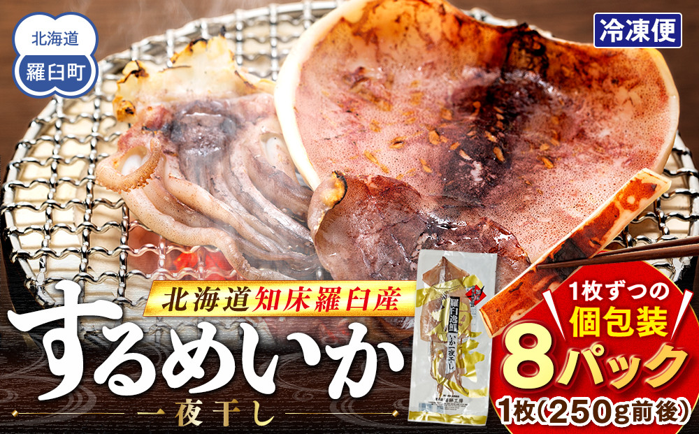 知床羅臼産するめいか一夜干し（1枚 250g 前後）8枚セット 生産者 支援 応援