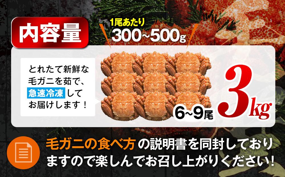 2025年産　ボイル冷凍毛ガニ　３kg　300g～500g　6～9尾