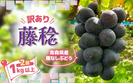 2026年発送【訳あり】種なしぶどう　青森県産　藤稔2房(1.0kg〜1.2kg)【配送不可地域：離島】【1613278】
