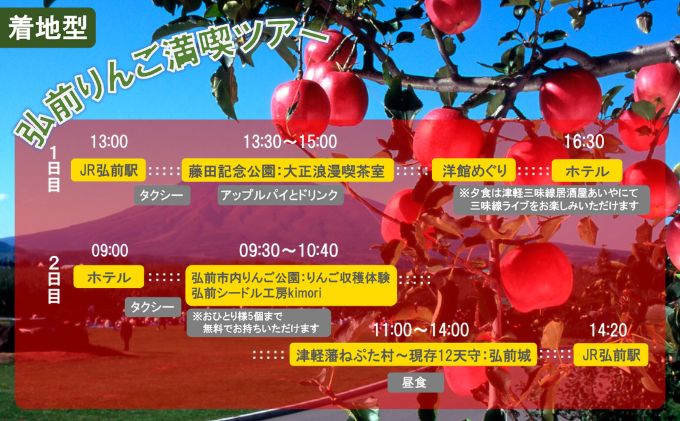 【タクシーでらくらく移動】着地型弘前りんご満喫ツアー　2名様ご招待【 チケット 入場券 優待券 体験チケット りんご収穫体験  】