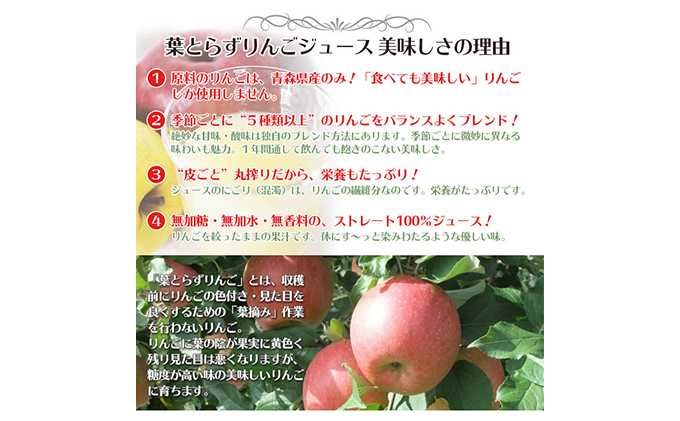 定期便】葉とらずりんごジュース（1000g×6本セット）【月1回×計3回