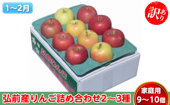 りんご 【1～2月発送】 訳あり 弘前産りんご 詰め合わせ 2～3種 家庭用 9～10個【 弘前市産 青森りんご 】