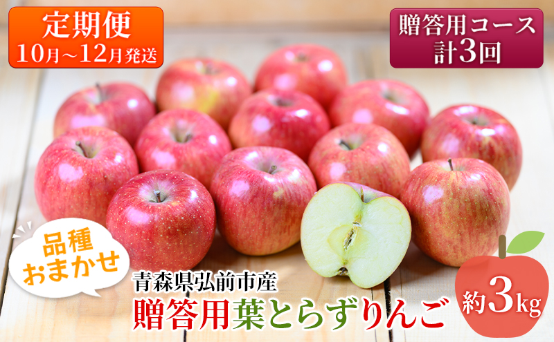 りんご 【10月～12月発送 りんご定期便 】糖度13度以上 贈答用 葉とらずりんご 約 3kg × 3回 贈答用コース【 弘前市産 青森りんご 】