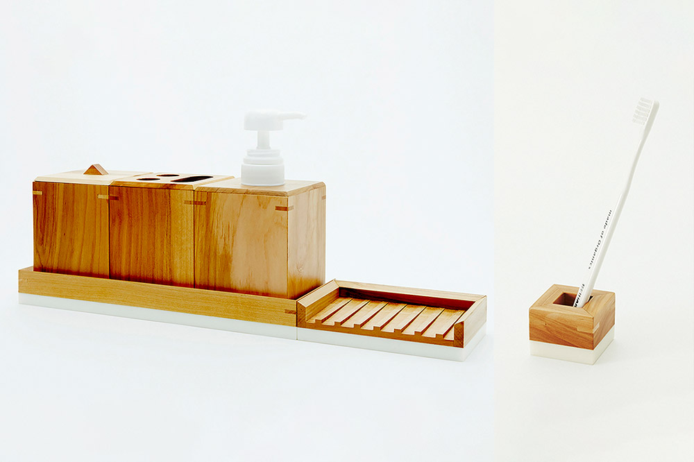 りんごの木のアウトバスセット 木製 おしゃれ かわいい 日本製 バスルーム ラック ディスペンサー 石鹸置き 歯ブラシスタンド コットンボックス ソープディッシュ トレイ