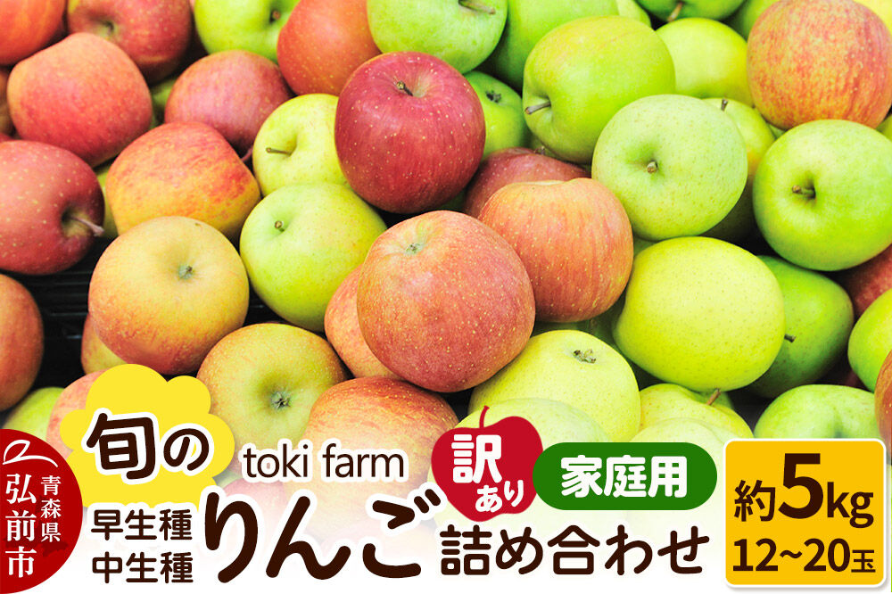 【26年10月クール便発送】りんご 旬のりんご 早生種・中生種詰め合わせ 約5kg（12〜20玉程度）家庭用 toki farm 林檎 アップル 果実 果物 詰め合わせ 詰合 美味 [クール便 おいしい 果実 果物 美味]