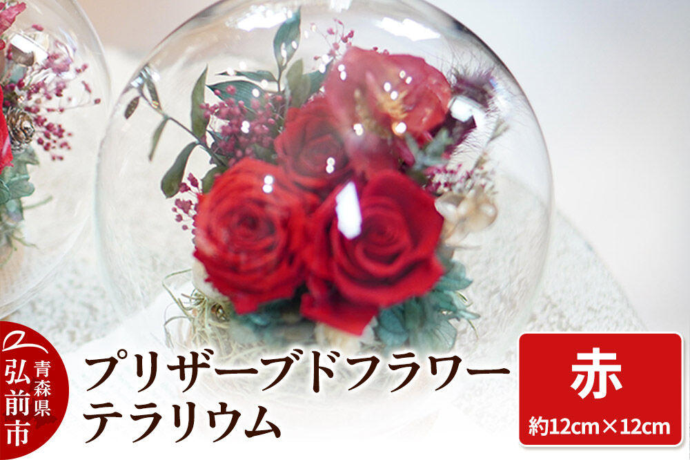 プリザーブドフラワー テラリウム【赤】約12cm×約12cm 1個 [きれい ブリザードフラワー プリザーブドフラワー 花 枯れない 長持ち 仏花 仏壇用 綺麗]