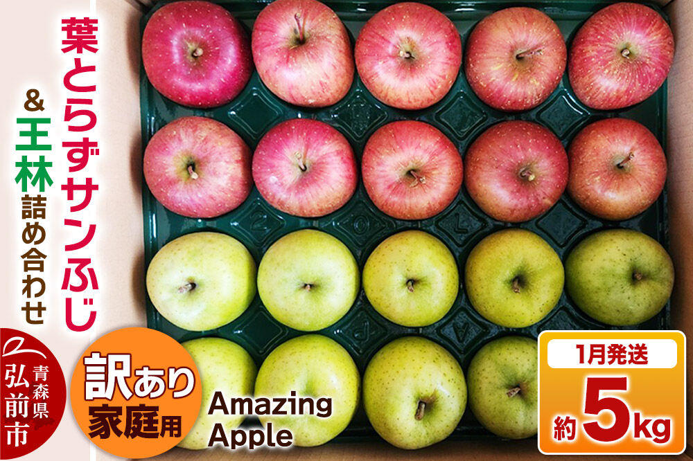 【27年1月発送】りんご 葉とらずサンふじ＆王林 詰め合わせ【訳あり】家庭用 約5kg [りんご サンふじ 葉とらず ふじ 王林 訳あり 家庭用 5kg 詰め合わせ セット アップル おいしい 果実 果物 赤色 黄色 美味 葉っぱ 林檎 青森県 弘前市]