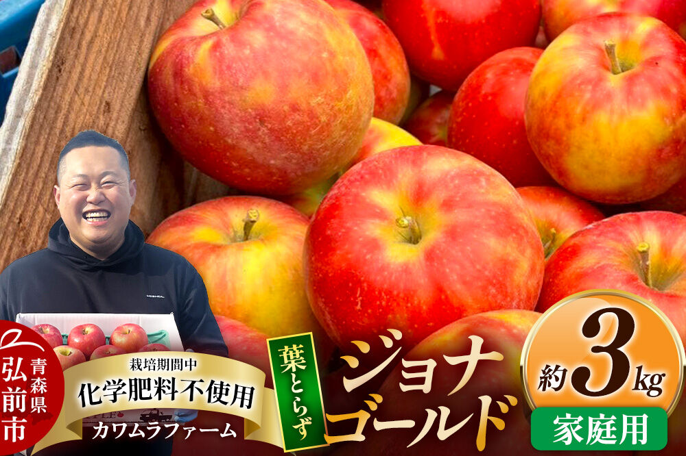 【26年10月発送】りんご 葉とらず ジョナゴールド【家庭用】約3kg カワムラファーム 青森県 弘前市 [果物 フルーツ 林檎 リンゴ くだもの]