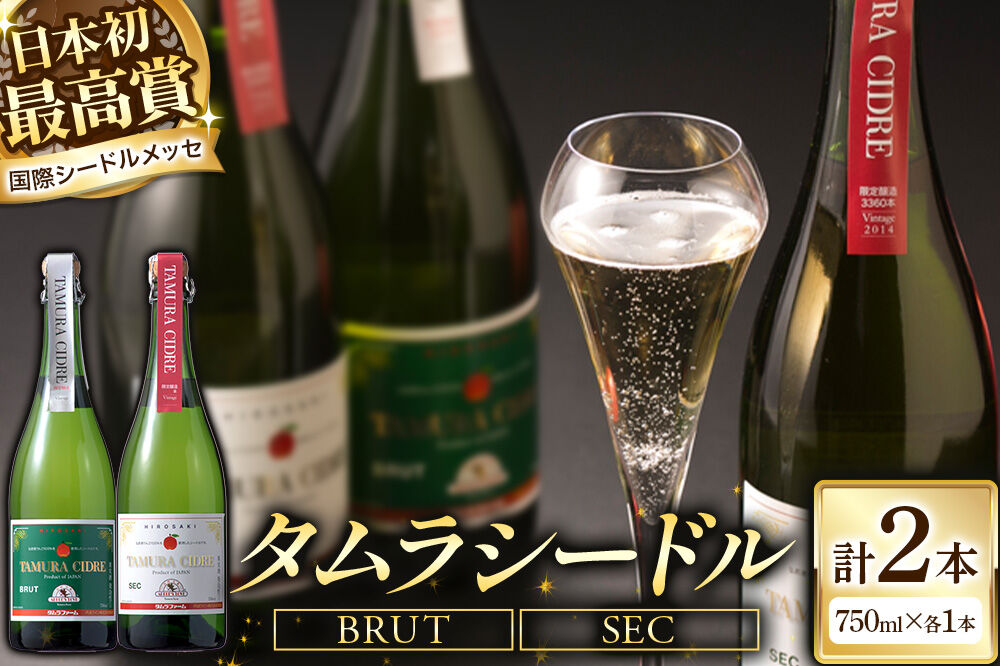 【寄附金額見直しました】シードル タムラシードルセット TF-TSTB（BRUT・SEC 750ml×各1本 計2本） 青森県弘前市 タムラファーム [りんご リンゴ 林檎 アップル 弘前 セット ギフト 果実酒 果汁 発泡 青森 飲み比べ 完熟 さわやか 酸味 渋み やや甘口 辛口]