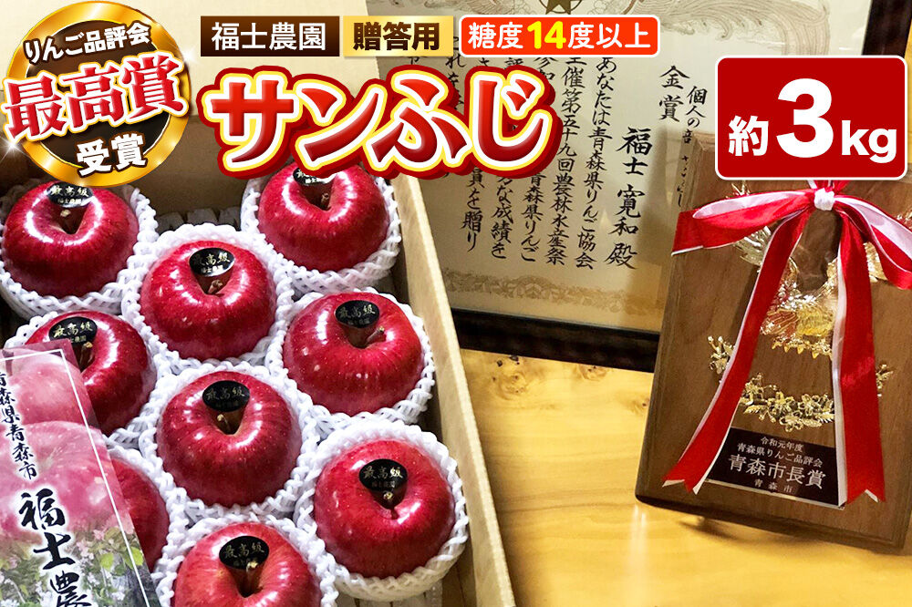 【26年11月〜発送】りんご サンふじ【贈答用・特選】約3kg【りんご品評会最高賞】糖度14度以上保証 青森県 弘前市 [青森県産 ギフト おもてなし 産地直送 高糖度 甘い アップル おいしい 果実 果物 赤色 美味]
