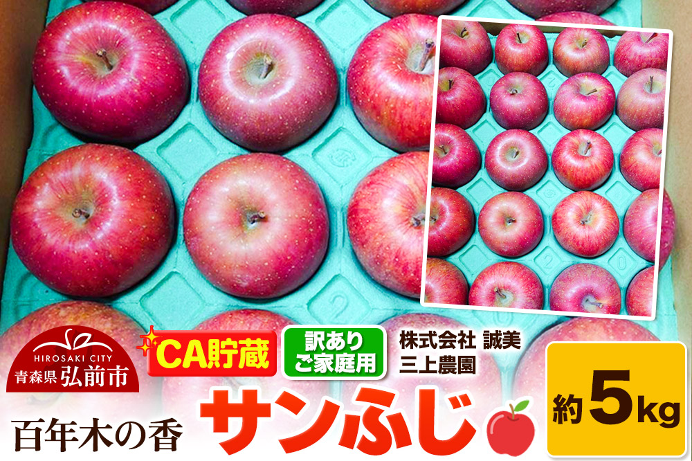 【26年4月発送】りんご 【CA貯蔵】【訳あり】家庭用 百年木の香 三上農園 サンふじ 約5kg (14〜20玉程度)【先行受付】 青森 果物 フルーツ 林檎 リンゴ くだもの 不揃い 規格外 予約