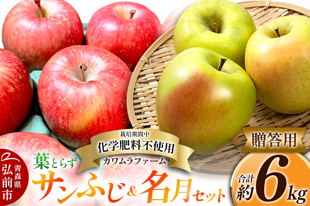 【25年11月〜発送】りんご 葉とらず サンふじ ＆ 名月 セット 約6kg カワムラファーム 贈答用【先行受付】 青森 果物 フルーツ 林檎 リンゴ くだもの 予約
