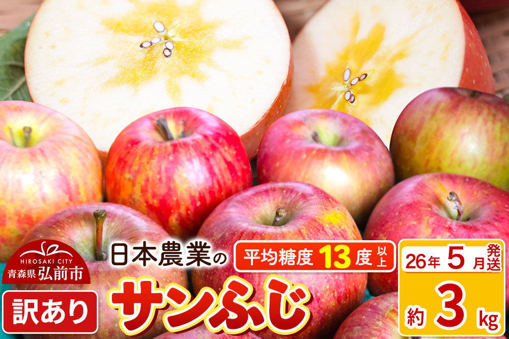 【26年5月クール便発送】りんご 平均糖度13度以上！サンふじ 約3kg 訳あり CA貯蔵 クール便 青森 果物 フルーツ 林檎 リンゴ くだもの 不揃い 規格外 [アップル 果物 産地直送 フルーツ 青森県 弘前市]