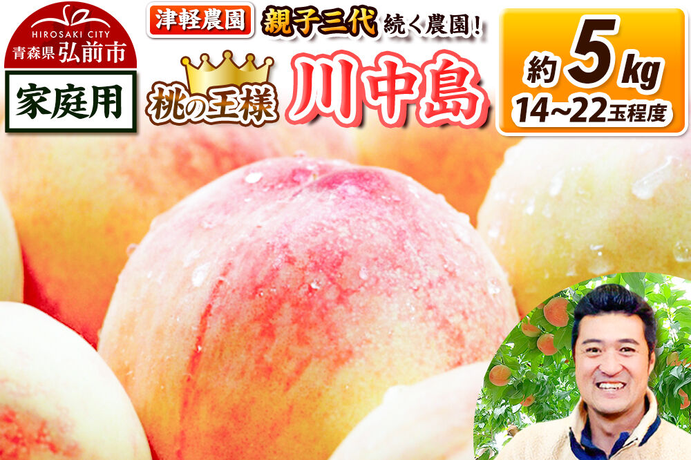 【26年8月発送】桃 約5kg(14〜22玉程度) 青森【2026年産 桃の王様 川中島】もも 家庭用 果物 フルーツ くだもの 津軽農園 採れたて 農家直送 [おいしい ピーチ フルーツ もも 果実 果物 青森 津軽 桃 美味 川中島白桃 白桃]