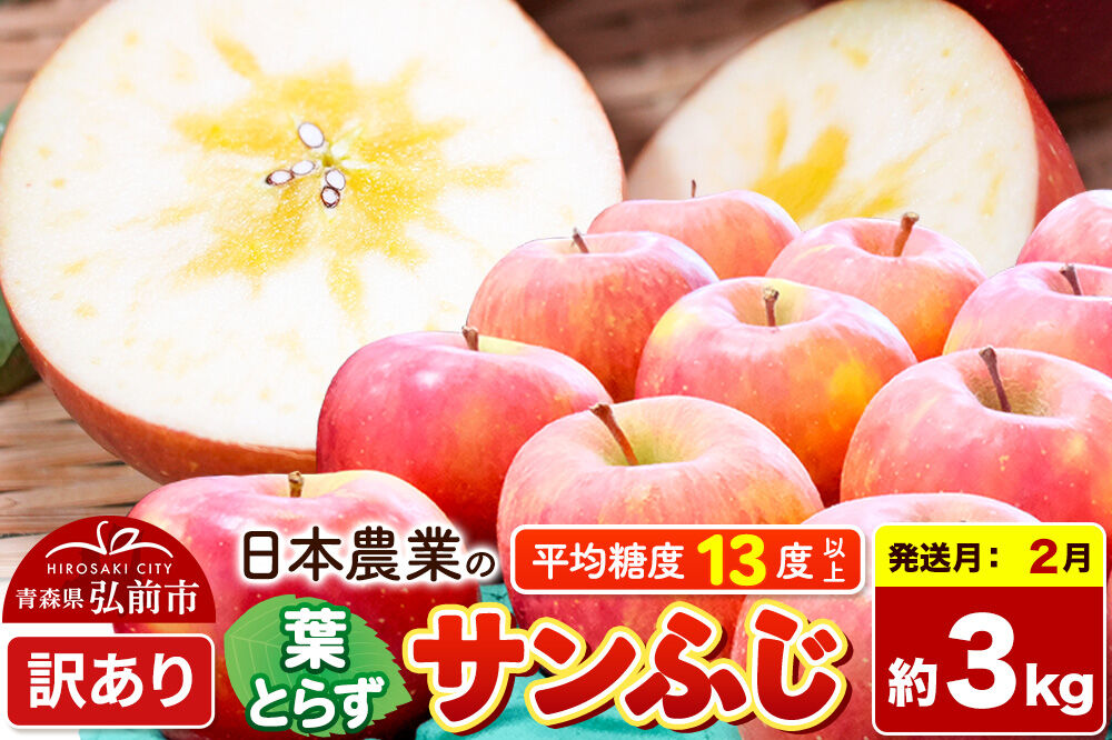 【27年2月発送】りんご 葉とらずサンふじ 【訳あり】 約3kg 平均糖度13度以上 青森県産 [りんご 林檎 アップル 産地直送 葉とらず サンふじ 訳あり 自宅用 家庭用 果物 フルーツ くだもの おいしい 美味 甘い 青森県 弘前市 日本農業]