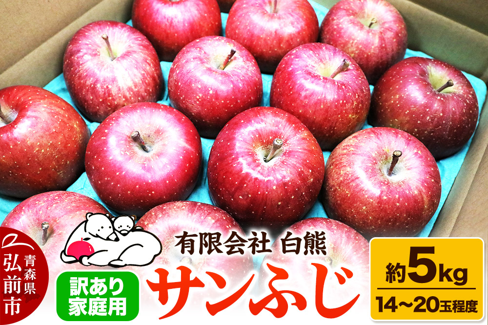 【26年1月発送・先行受付】りんご 訳あり家庭用 白熊 サンふじ 約5kg（14〜20玉程度）糖度13度