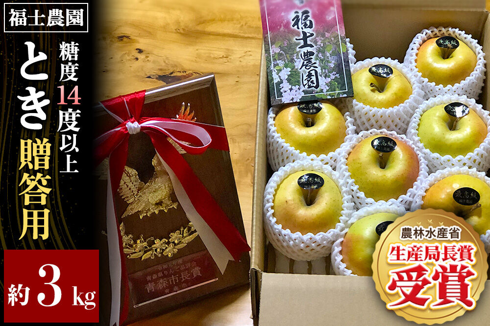 【26年9月下旬〜発送】りんご とき【贈答用・特選】約3kg 糖度14度以上保証 青森県 弘前市 [青森県産 産地直送 高糖度 甘い アップル おいしい 果実 果物 黄色 美味]