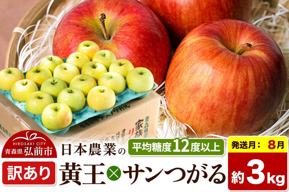 【26年8月クール便発送】りんご 黄王×サンつがる【訳あり】約3kg 平均糖度12度以上 青森県産 果物 フルーツ 林檎 リンゴ くだもの 不揃い 規格外 [家庭用 産地直送 アップル 青森県 弘前市]