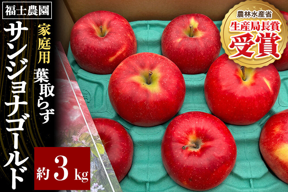【26年10月〜発送】りんご 葉とらず サンジョナゴールド【家庭用】約3kg 青森県 弘前市 [青森県産 産地直送 アップル おいしい 果実 果物 黄色 美味]