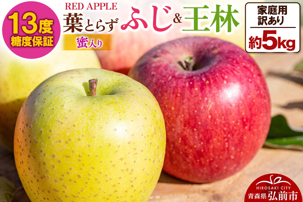 【26年12月上旬〜発送】りんご 13度糖度保証【訳あり】家庭用 蜜入り 葉とらずふじ＆王林 約5kg 先行受付 [アップル おいしい ふじ りんご 王林 黄色 果実 果物 赤色 糖度 美味 葉っぱ 葉とらず 林檎]