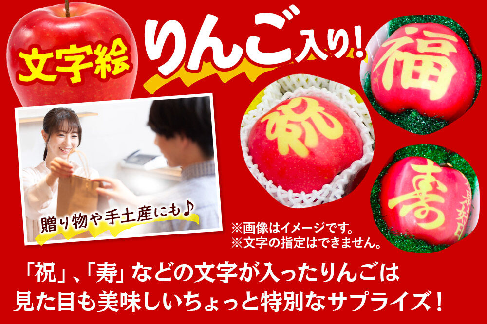 【26年12月発送】りんご 贈答用 サンふじ・王林＋文字絵入りりんご1個 約5kg [アップル おいしい お歳暮 お中元 ギフト ふじ プレゼント りんご 王林 黄色 果実 果物 赤色 贈り物 贈答用 美味 林檎]
