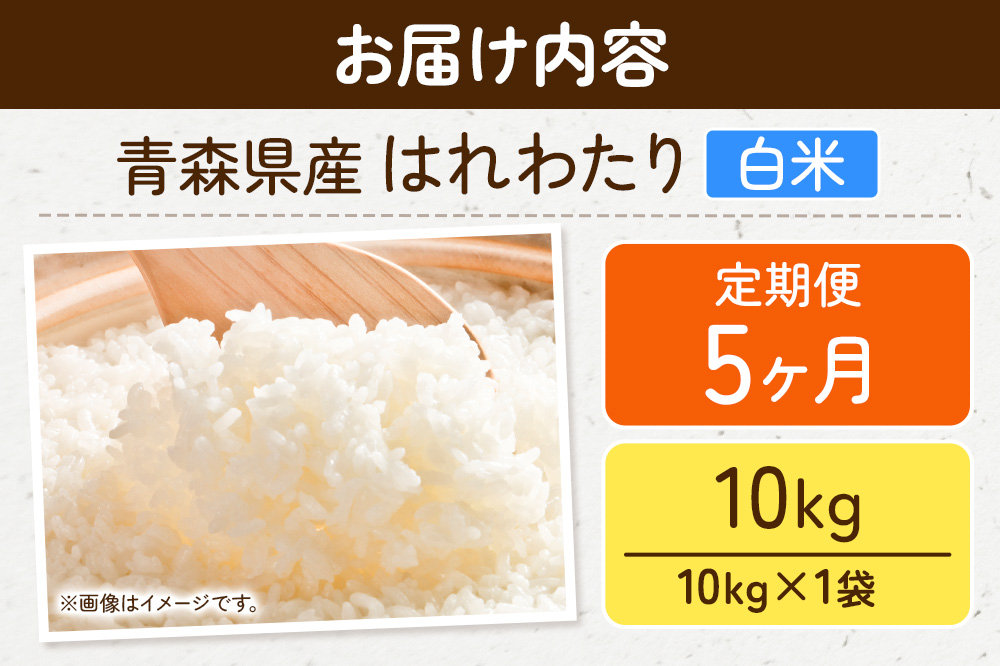 《定期便5ヶ月》新米 米 令和7年産 青森県弘前市産 はれわたり【精米】10kg（10kg×1袋）