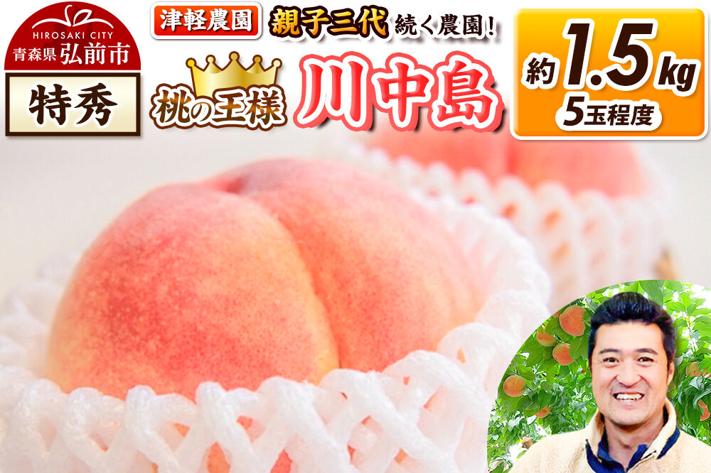 【26年8月発送】桃 約1.5kg(5玉程度) 青森【2026年産 桃の王様 川中島】もも 特秀 果物 フルーツ くだもの 津軽農園 採れたて 農家直送 [おいしい ピーチ フルーツ もも 果実 果物 青森 津軽 桃 美味 川中島白桃 白桃]