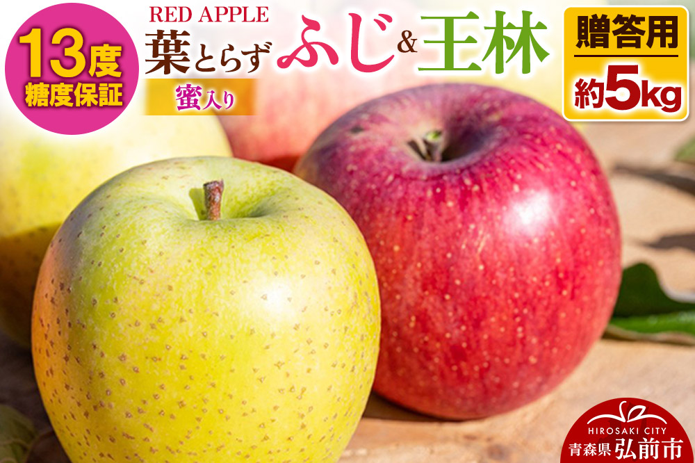 【25年12月発送】りんご 13度糖度保証【贈答用】蜜入り 葉とらずふじ＆王林 約5kg
