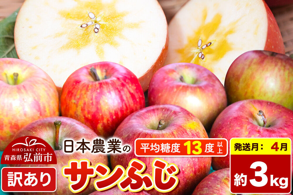 【27年4月クール便発送】りんご サンふじ【訳あり】約3kg【CA貯蔵】平均糖度13度以上 青森県 弘前市 果物 フルーツ 林檎 リンゴ くだもの 不揃い 規格外 先行受付 [先行予約 クール便 家庭用 産地直送 アップル 青森県 弘前市]