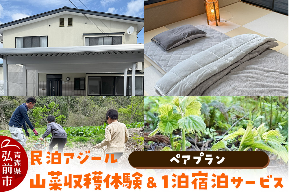 宿泊 民泊アジール 山菜収穫体験＆1泊宿泊サービス ペアプラン レターパックライト 青森県