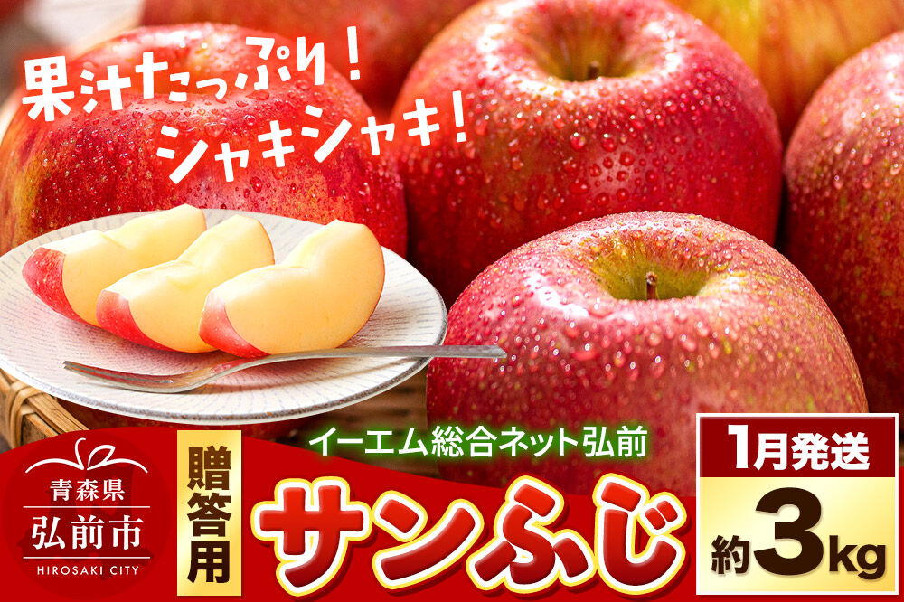 【27年1月発送】りんご サンふじ【贈答用】約3kg 糖度13度以上 EMりんご 林檎 リンゴ 果物 くだもの フルーツ 青森県 弘前市 贈り物 ギフト [先行予約 産地直送 アップル 青森県 弘前市]