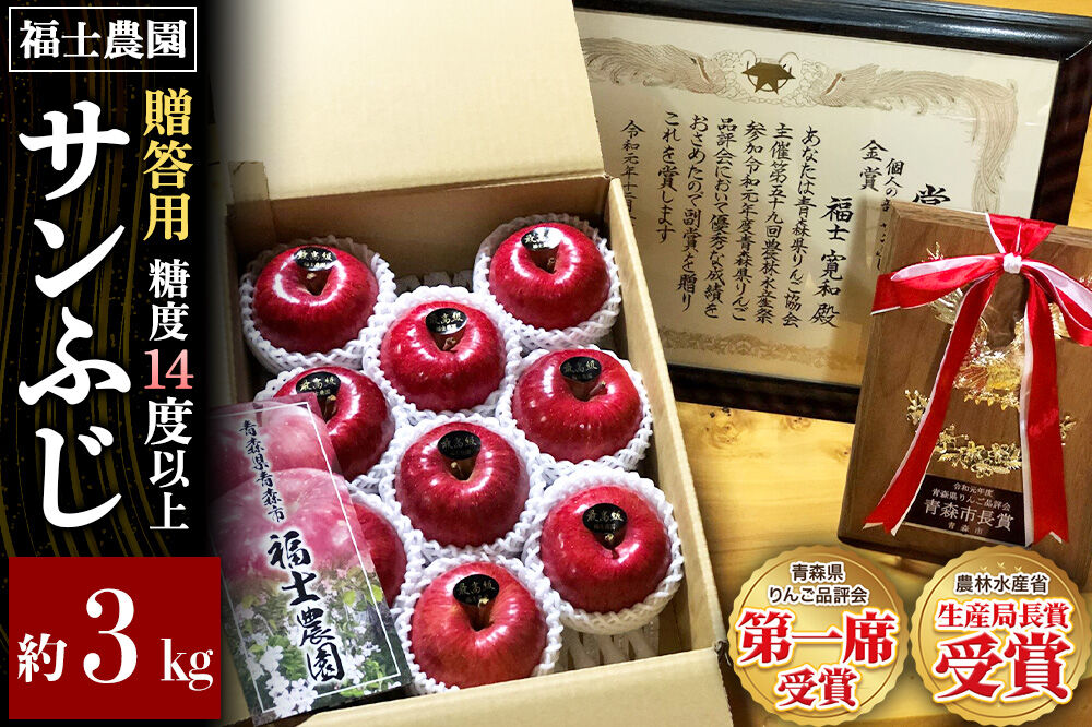 【26年11月〜発送】りんご サンふじ【贈答用・特選】約3kg【りんご品評会最高賞】糖度14度以上保証 青森県 弘前市 [青森県産 ギフト おもてなし 産地直送 高糖度 甘い アップル おいしい 果実 果物 赤色 美味]