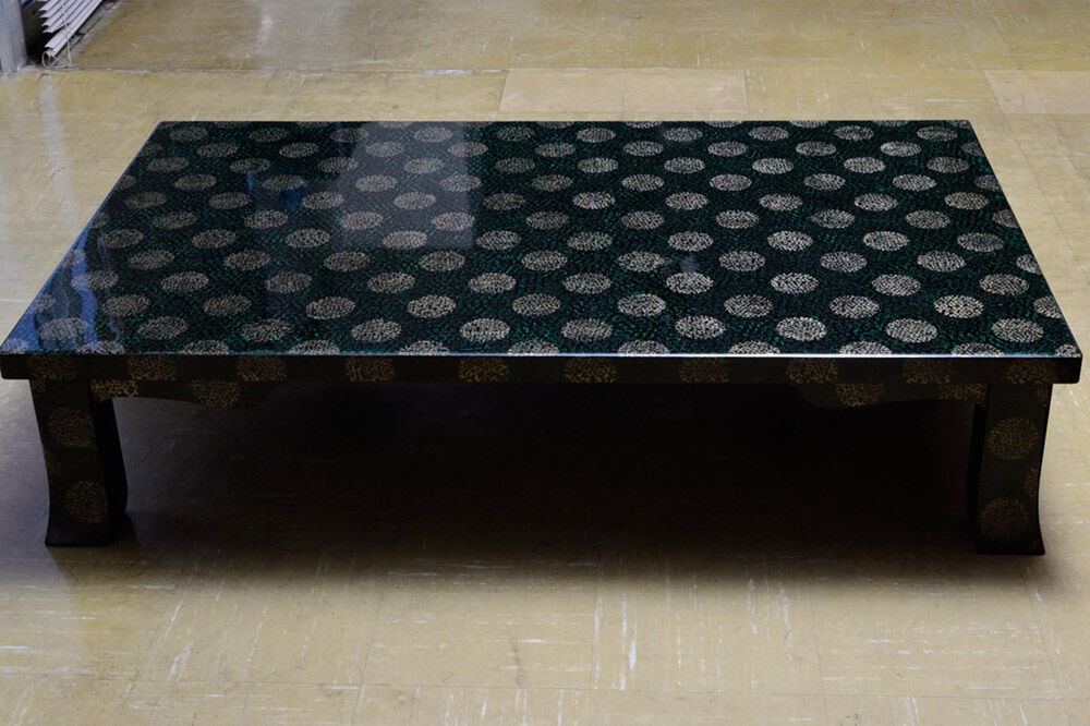津軽塗 座卓 羽角ケリ足 3尺×4尺 梨黒 緑  伝統工芸 漆器 青森 おしゃれ お祝い テーブル 家具 インテリア [うるし塗り つがるぬり つがる塗り 漆器 青森 津軽 津軽塗]
