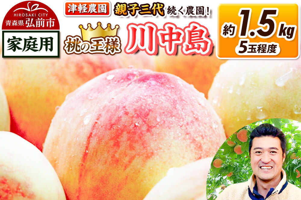 【26年8月発送】桃 約1.5kg(5玉程度) 青森【2026年産 桃の王様 川中島】もも 家庭用 果物 フルーツ くだもの 津軽農園 採れたて 農家直送 [おいしい ピーチ フルーツ もも 果実 果物 青森 津軽 桃 美味 川中島白桃 白桃]