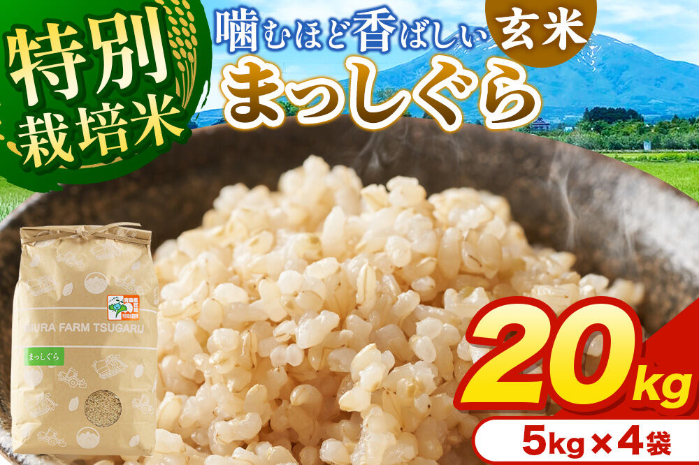 米【特別栽培米】まっしぐら 玄米 20kg（5kg×4袋）令和7年産 青森県弘前市産 [20キロ 5キロ 小分け まっしぐら 特別栽培米 玄米 ブランド米 青森県 弘前市産]