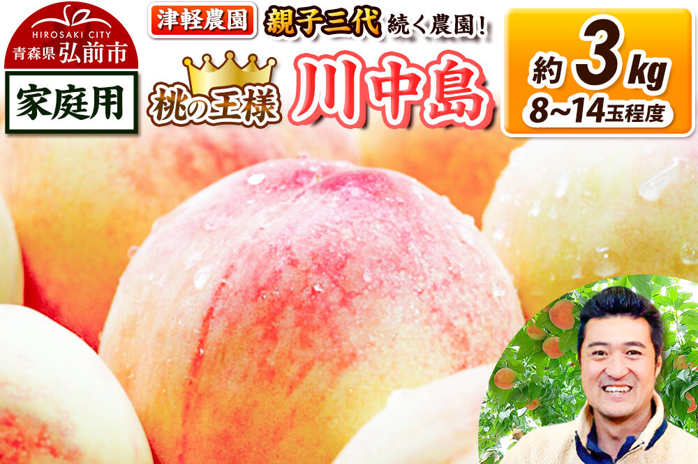 【26年8月発送】桃 約3kg(8〜14玉程度) 青森【2026年産 桃の王様 川中島】もも 家庭用 果物 フルーツ くだもの 津軽農園 採れたて 農家直送 [おいしい ピーチ フルーツ もも 果実 果物 青森 津軽 桃 美味 川中島白桃 白桃]