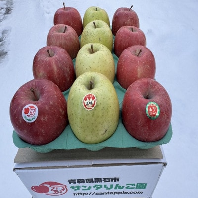 サンふじ&王林　家庭用　3キロ　クリスマスカラーの詰合せをサンタりんご園よりお届け【1697743】