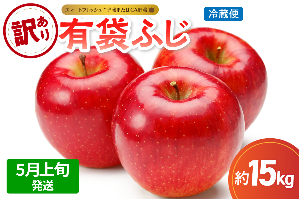 【2026年5月上旬発送】【訳あり】りんご15kg有袋ふじ【スマートフレッシュTM貯蔵またはCA貯蔵・クール便】