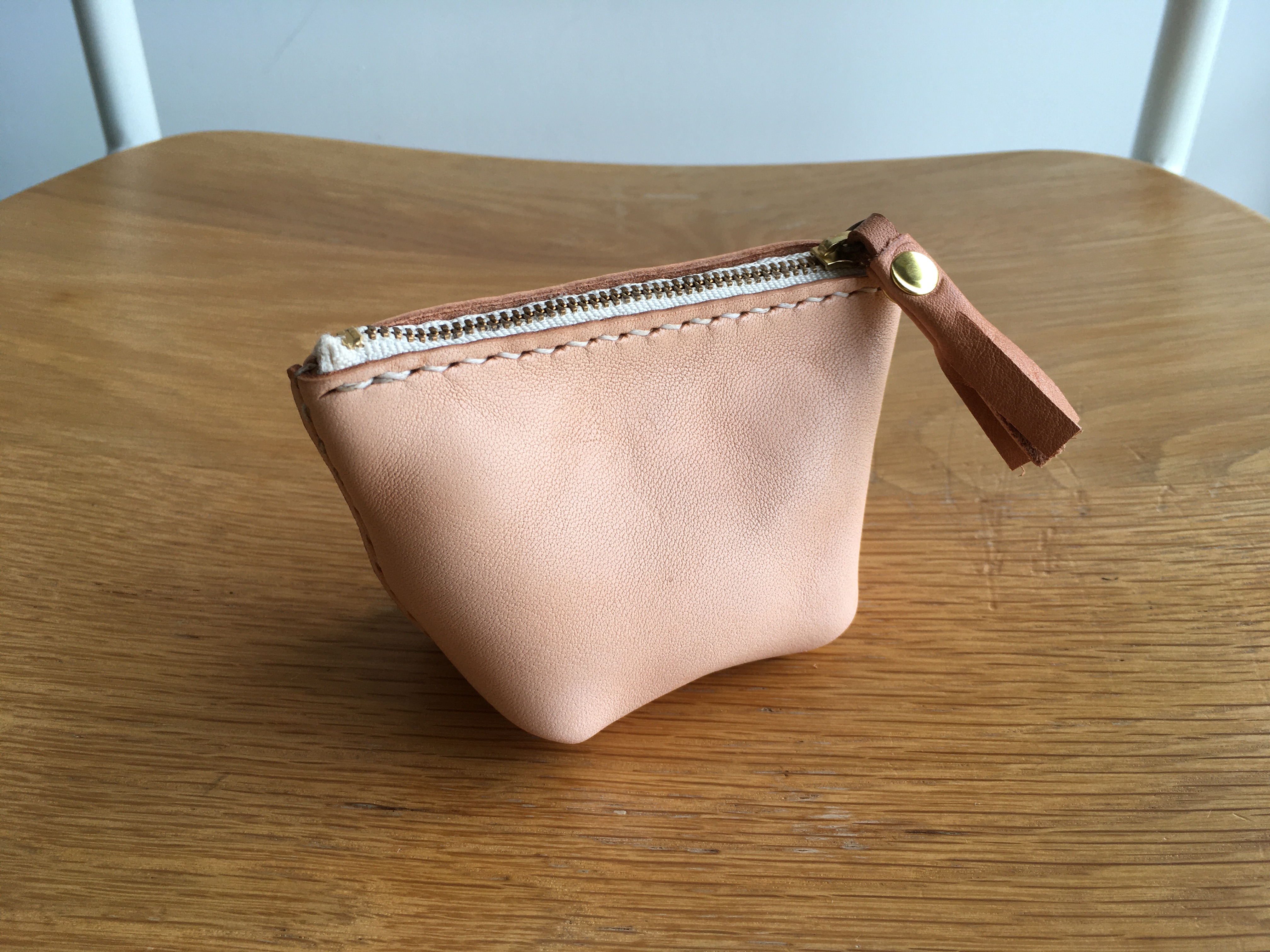  本革レザーポーチ ファスナーケース Sサイズ（ファスナーカラー白）