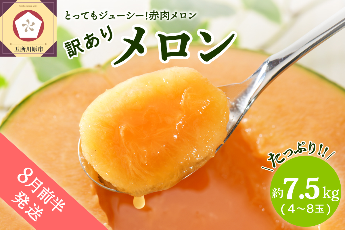 【2026年8月前半発送】【訳あり】 メロン 赤肉 7.5kg程度 (4～8玉) 青森県産